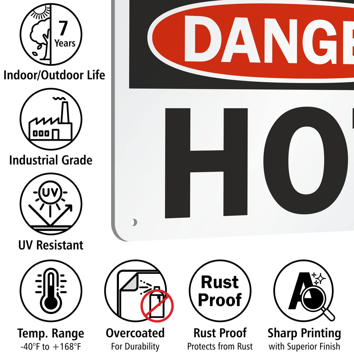 SmartSign "Danger - Hot" Sign | 7" x 10" Aluminum 7" x 10" Non-Reflective Aluminum