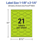 Avery Printable Oval Scalloped Labels, Sure Feed Technology, 1-1/8" x 2-1/4", Bright Green Labels, Print-to-The-Edge, Laser/Inkjet Printable, 420 Total, Great for Candles and Jars 420 labels