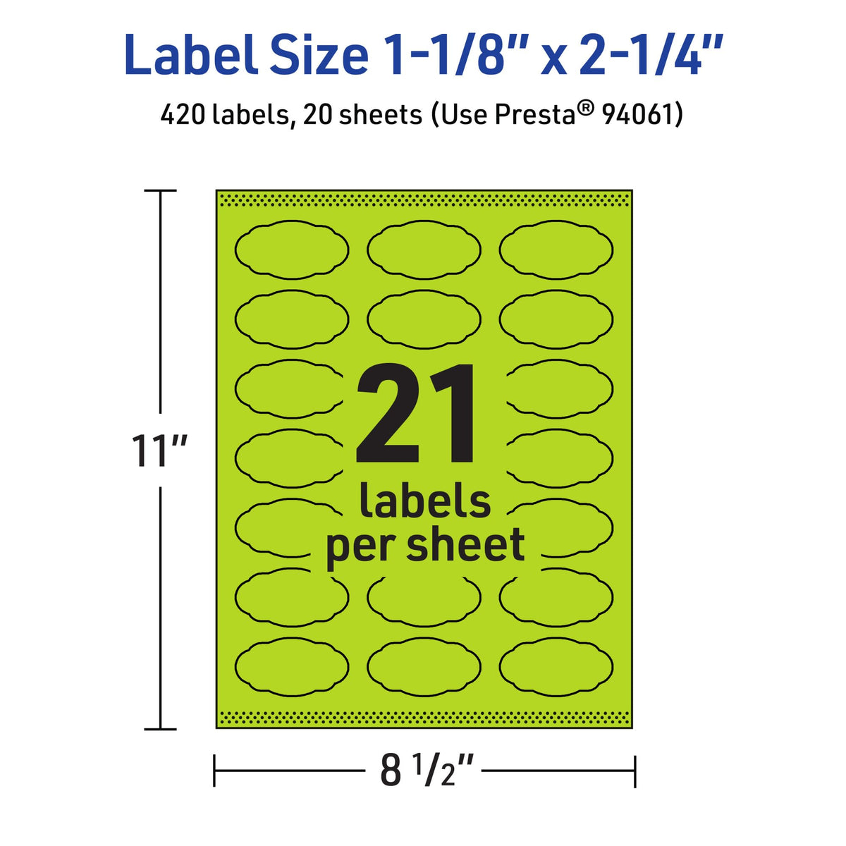 Avery Printable Oval Scalloped Labels, Sure Feed Technology, 1-1/8" x 2-1/4", Bright Green Labels, Print-to-The-Edge, Laser/Inkjet Printable, 420 Total, Great for Candles and Jars 420 labels