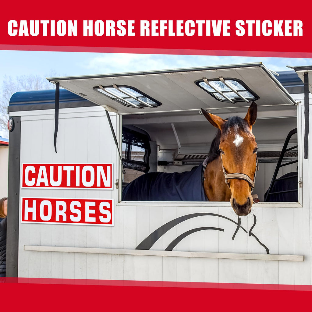 4 Pcs Caution Horses Trailer Decals, Reflective Warning Stickers