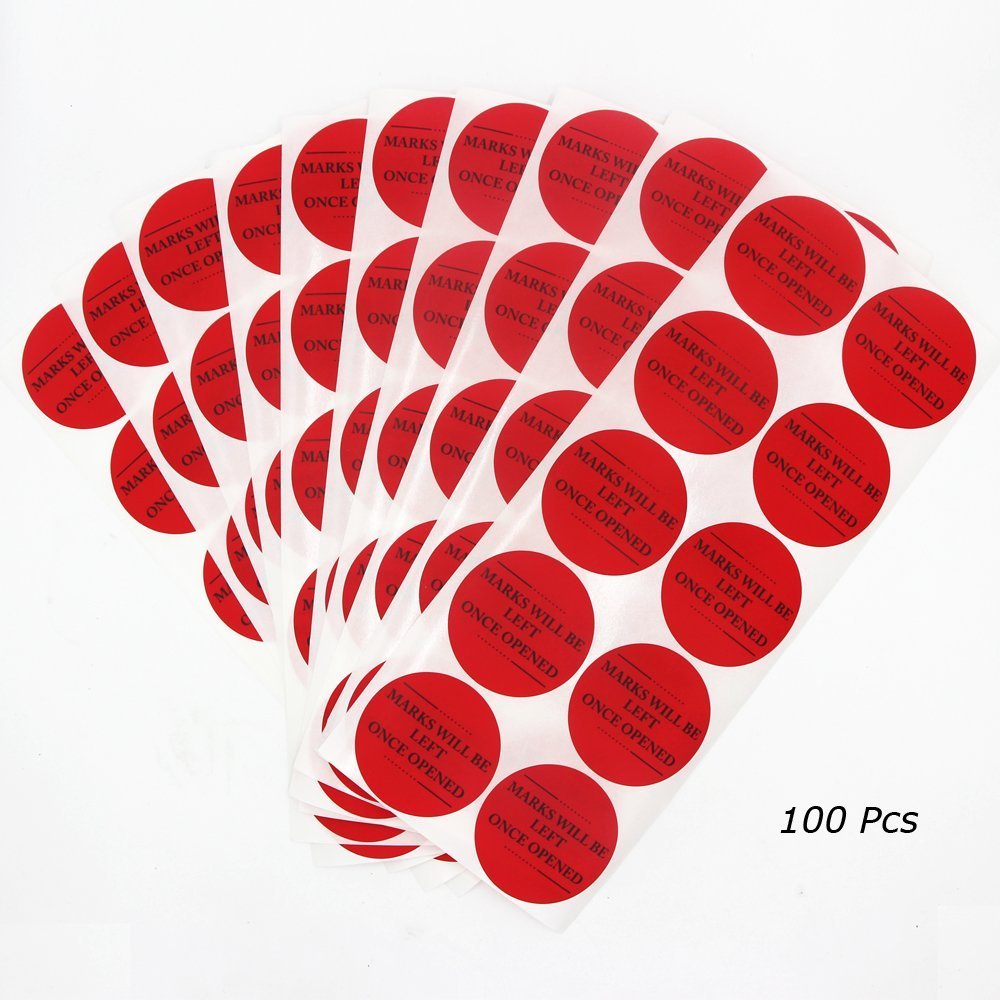 Solitary Walker 100Pcs Tamper Evident Security Labels Diameter 2 inch Rounds Red Complete Transfer Tamper Proof Stickers Safety Torn up Invalid Seals Tape