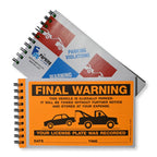 SmartSign Final Warning Parking Violation Stickers | Book of 50 Stickers with Liners, 5 x 8 inch, Vehicle Illegally Parked Sticker, Hard to Remove Write-On Tickets, Fluorescent Orange