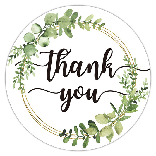 50 Greenery Thank You Stickers - Favor Stickers - Thank You Labels for Baby Shower, Wedding, Small Business, Bakeries, Handmade Goods, 2 Inches.