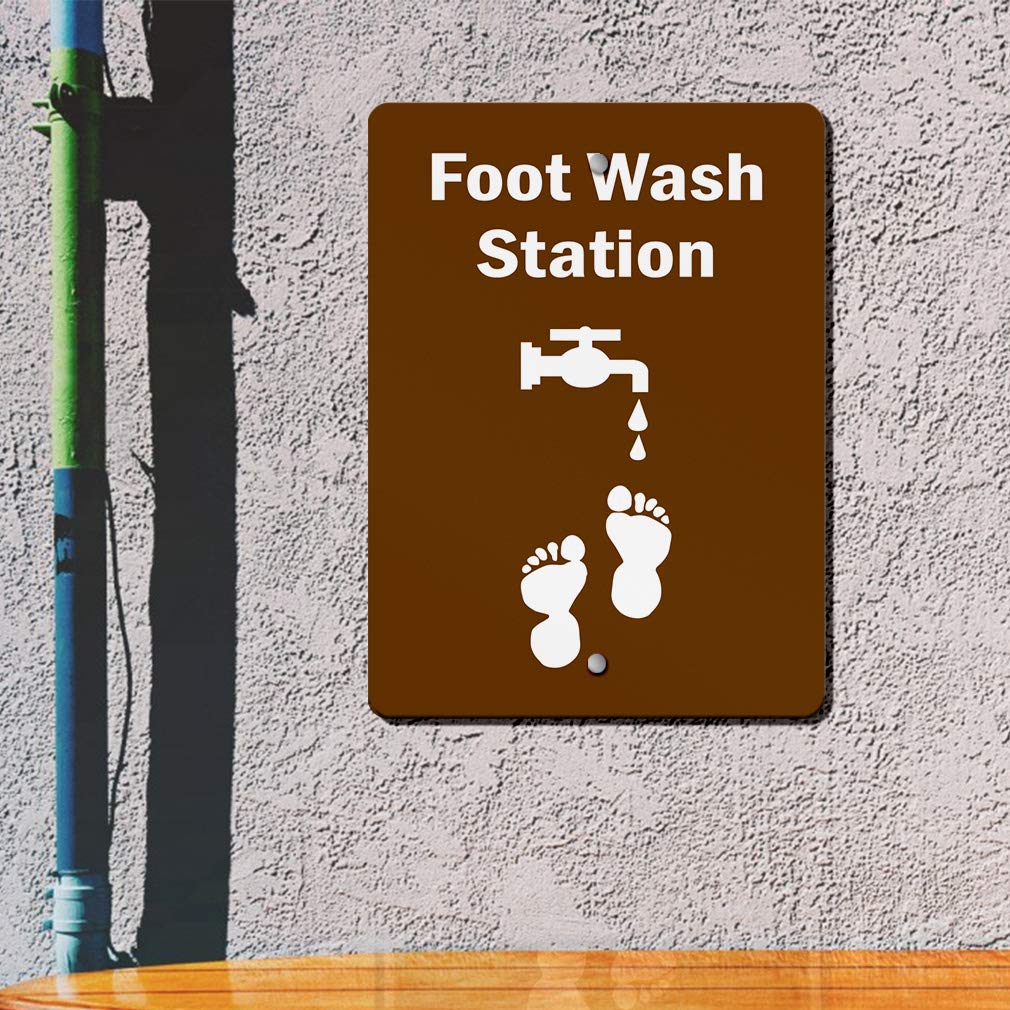 Aluminum Vertical Metal Sign Multiple Sizes Foot Wash Station Activity Park Brown Workplace All Over Weatherproof Street 9x12Inches