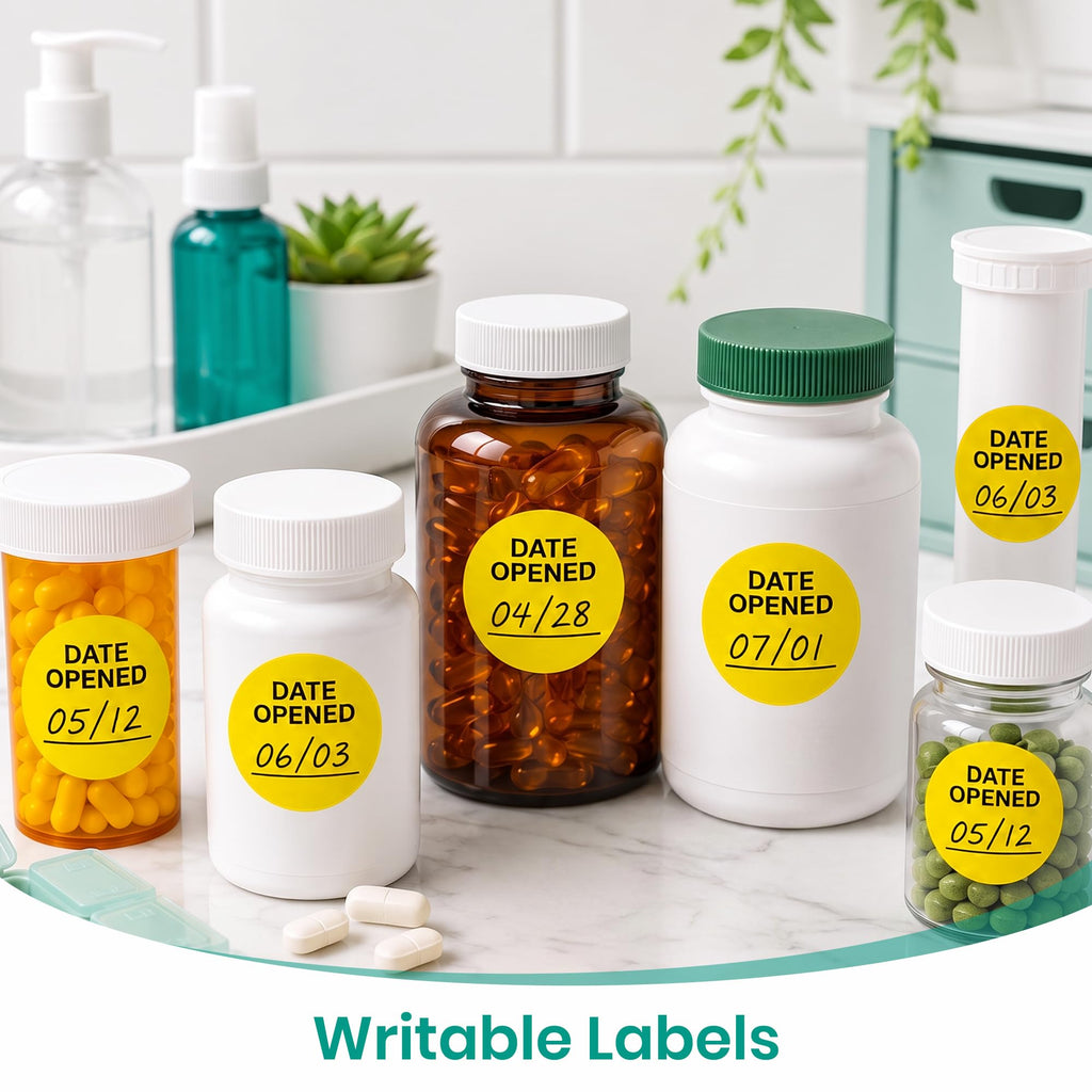 500pcs Date Opened Stickers 1.5" Inch Vinyl Medication Safety Label 500PCS 1.5"Diameter