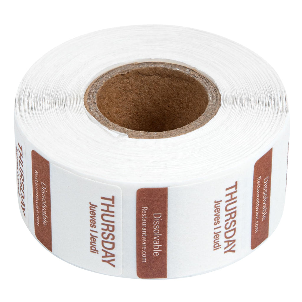 Restaurantware RW Smart 1 Inch x 1 Inch Food Rotation Labels 3500 Dissolvable Food Safety Labels - Premium Trilingual Paper Day Of The Week Labels For Food Storage Or Prep Weekly 7-Day
