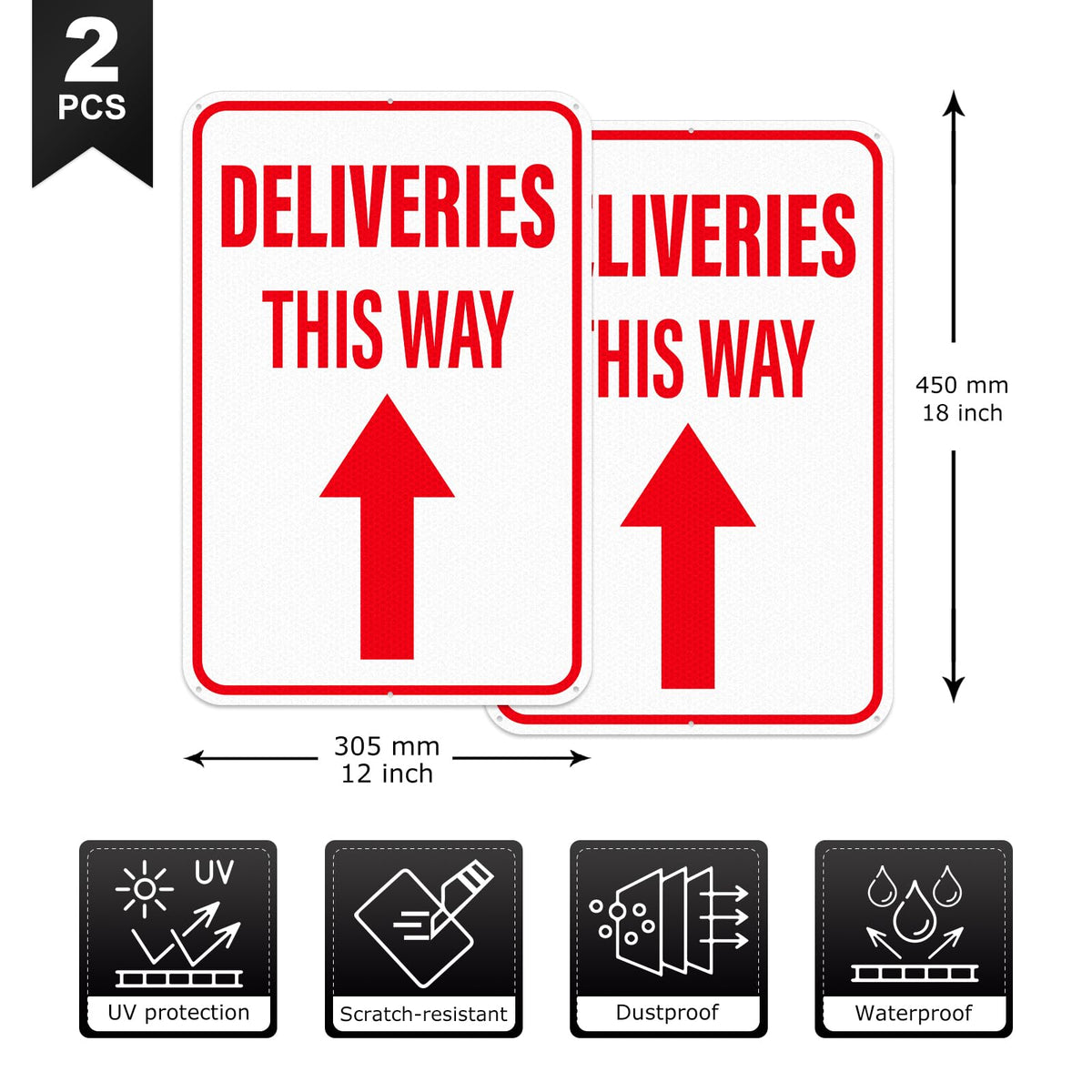 2 Pack Deliveries This Way Sign with Directional Upward Arrow 18 × 12 Inch Reflective Aluminum Rust Free Metal Package Delivery Signs for Outside Home Business Property Red-Upward Arrow