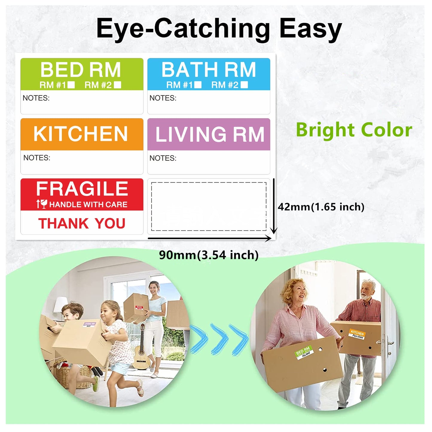Home Moving Labels 90x42 mm Custom Stickers 6 Color Moving Supplies for Cardboard Box, Wardrobe Boxes, 6x20 Stickers