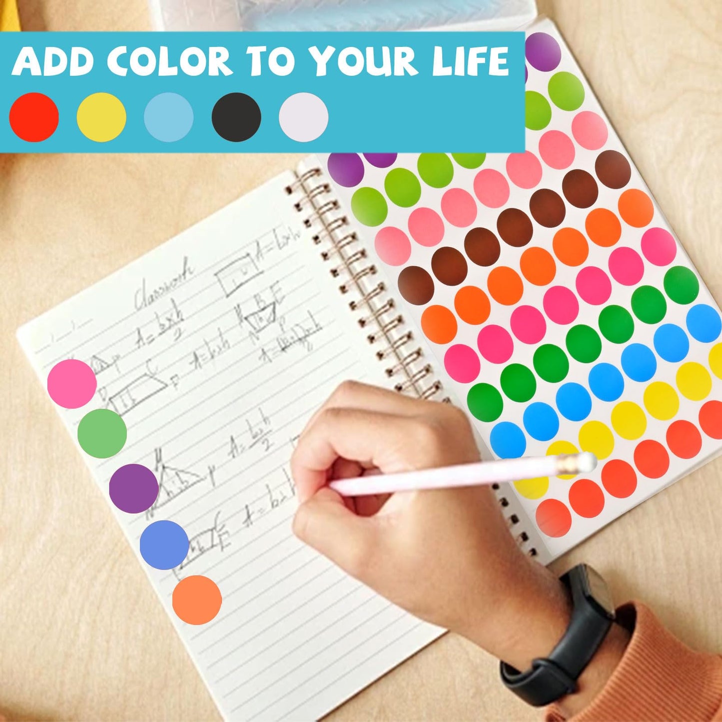 1400 PCS Colored Dot Stickers, Round Color Coding Labels, 10 Bright Colors, 20 Sheets