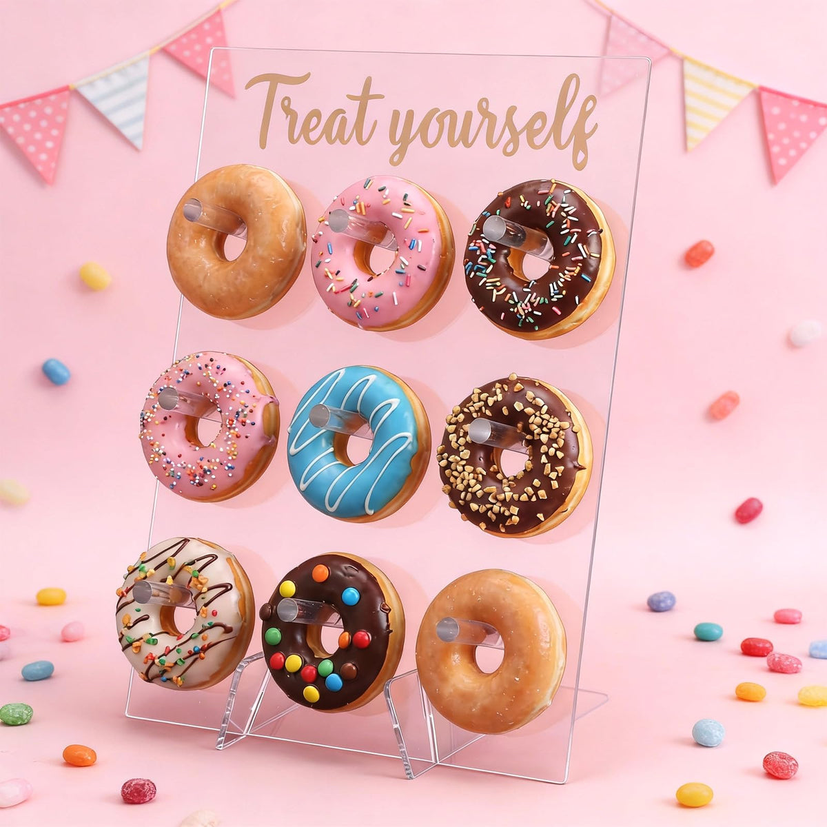 2 Pack Donut Wall Display Stand for Dessert Table, Clear Acrylic Donut Board Display Holder Wall Stand for Wedding Birthday Holiday Party Bridal Baby Shower Decorations, 13.78 x 9.84 Inch