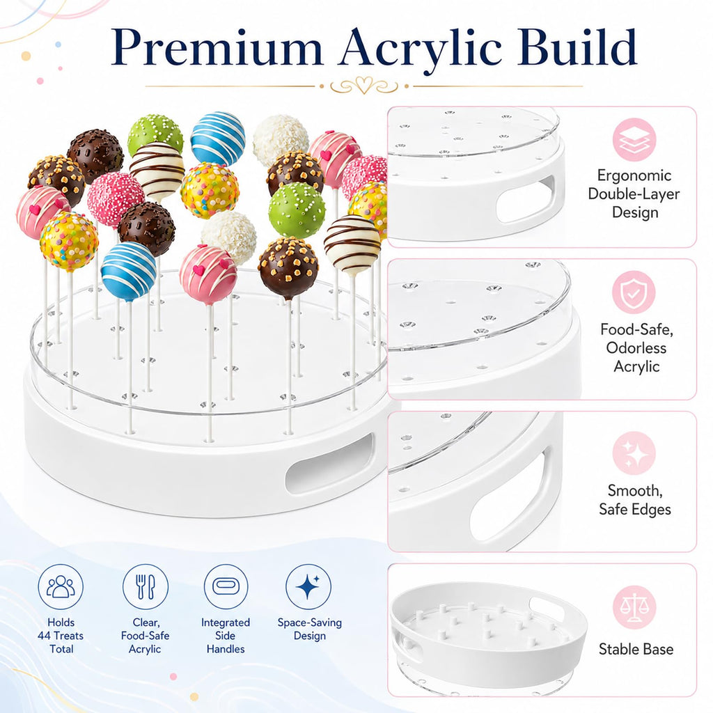 2 Pack Cake Pop Stand, Clear Acrylic 22 Hole Candy Display Stand, Double-Layer Round Lollipop Holder with Handles for Birthday Party Dessert Table, Wedding