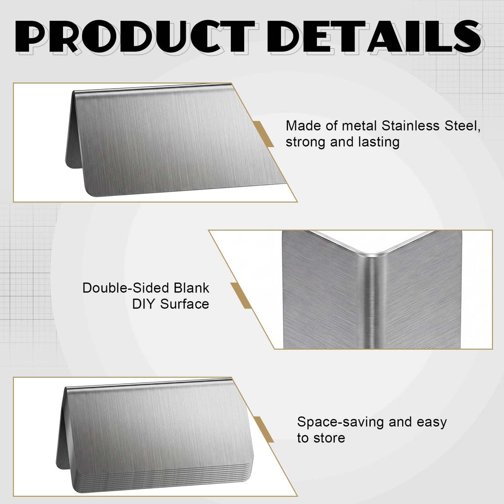 Tudomro 24 Pack Stainless Steel Table Tent Sign 3x1.5" for Party Buffet