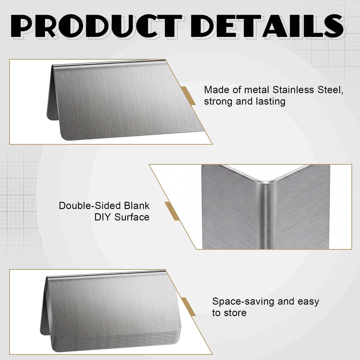 Tudomro 24 Pack Stainless Steel Table Tent Sign 3x1.5" for Party Buffet