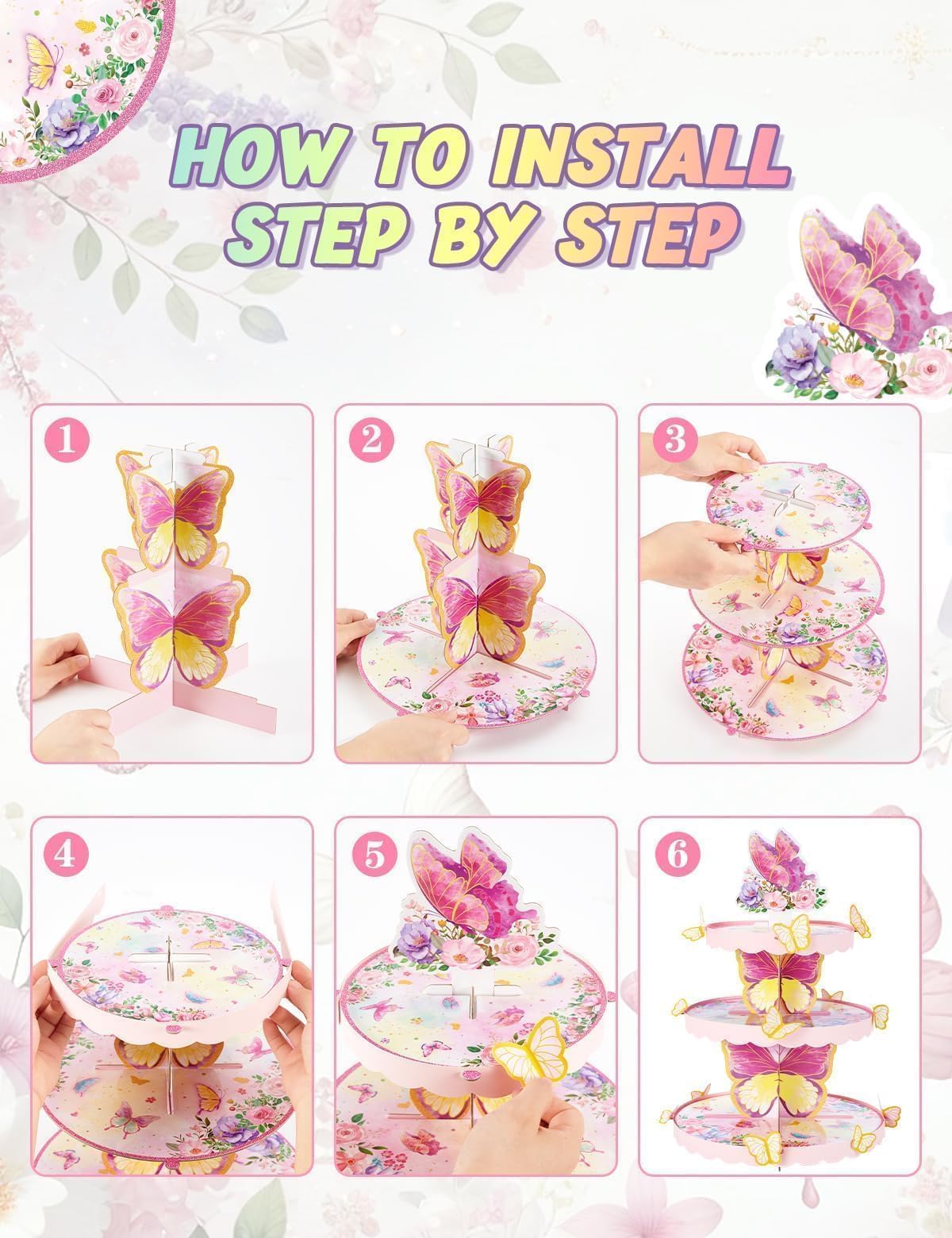 WERNNSAI 3-Tier Butterfly Cupcake Stand Cardboard Dessert Tower Butterfly A