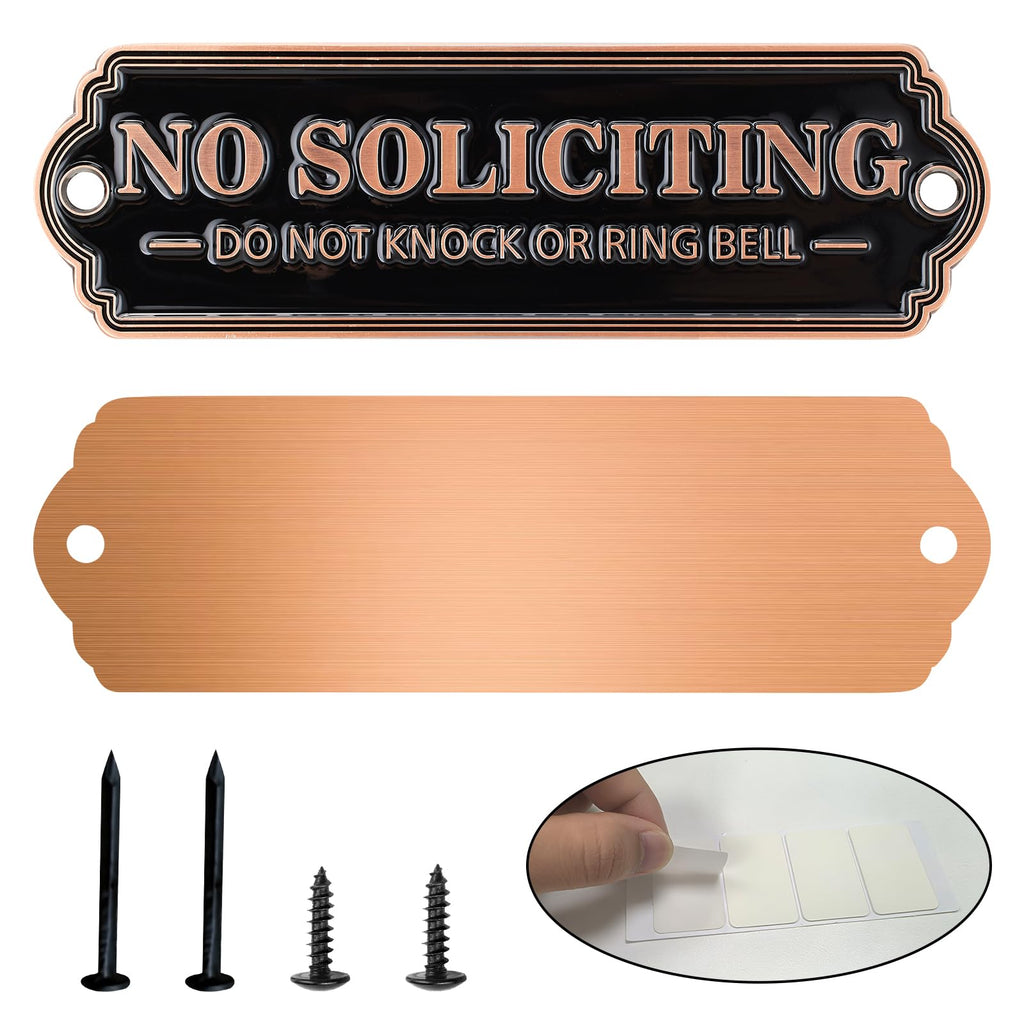 Brass No Soliciting Sign, No Soliciting Sign for House - Solid Brass Wall Plaque Handmade Traditional Home Decor, Elegant No Soliciting Do Not Knock or Ring Bell Sign for Office and Business (Brass No Soliciting Sign, 7 x 2.35 inches)