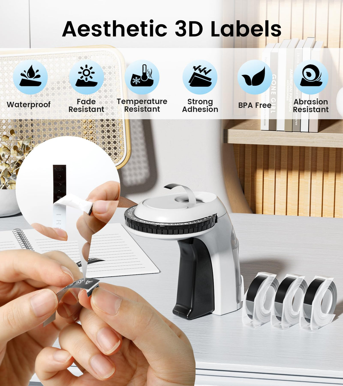 Label Maker Embossing, Embossed Vintage Label Maker with 3 Tapes White label maker
