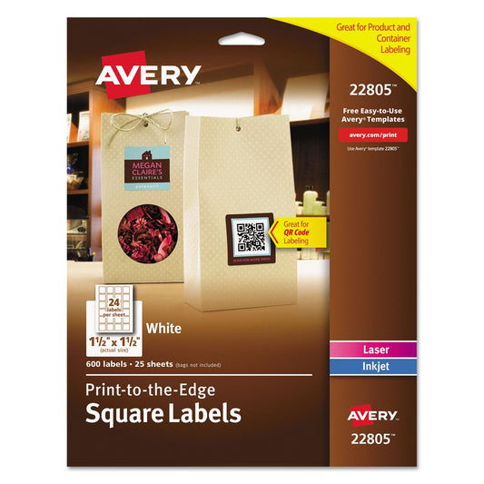 Avery Square Labels with Sure Feed and TrueBlock, 1.5 x 1.5, White, 600/Pack