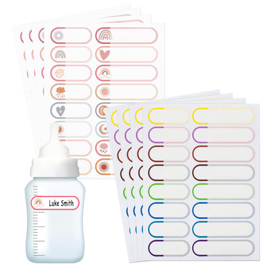 128PCS Baby Bottle Labels for Daycare Essentials, Name Labels for Kids Waterproof Self-Laminating Dishwasher Safe, Personalized Name Stickers Tags for School Supplies Water Bottle Sippy Cup Lunch Box 128pcs-c