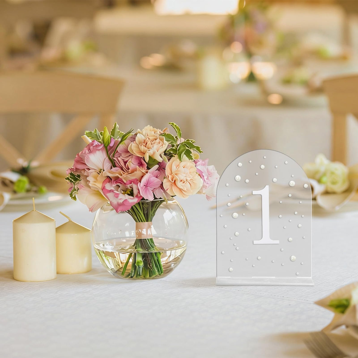 JarThenaAMCS 10pcs Arch 3D Pearl Wedding Table Numbers 1-10