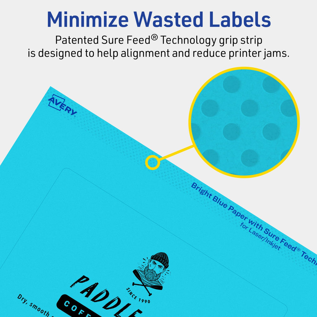 Avery Printable Rectangle Labels, Sure Feed Technology, 4" x 6", Bright Blue Labels, Print-to-The-Edge, Laser/Inkjet Printable, 40 Total, Great for Shipping and Packaging 40 labels