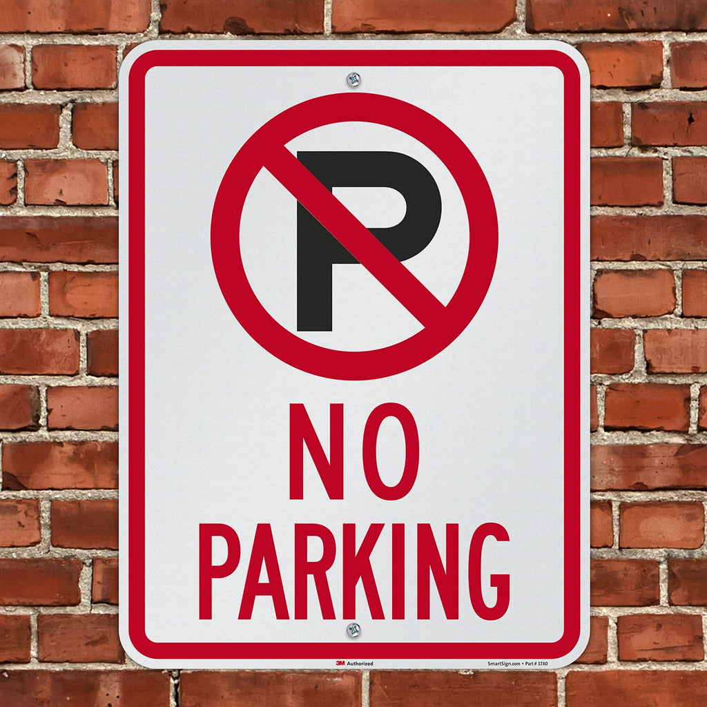 SmartSign 24 x 18 inch “No Parking” Metal Sign with Symbol, 80 mil Aluminum, 3M Laminated Engineer Grade Reflective Material, Red, Black and White