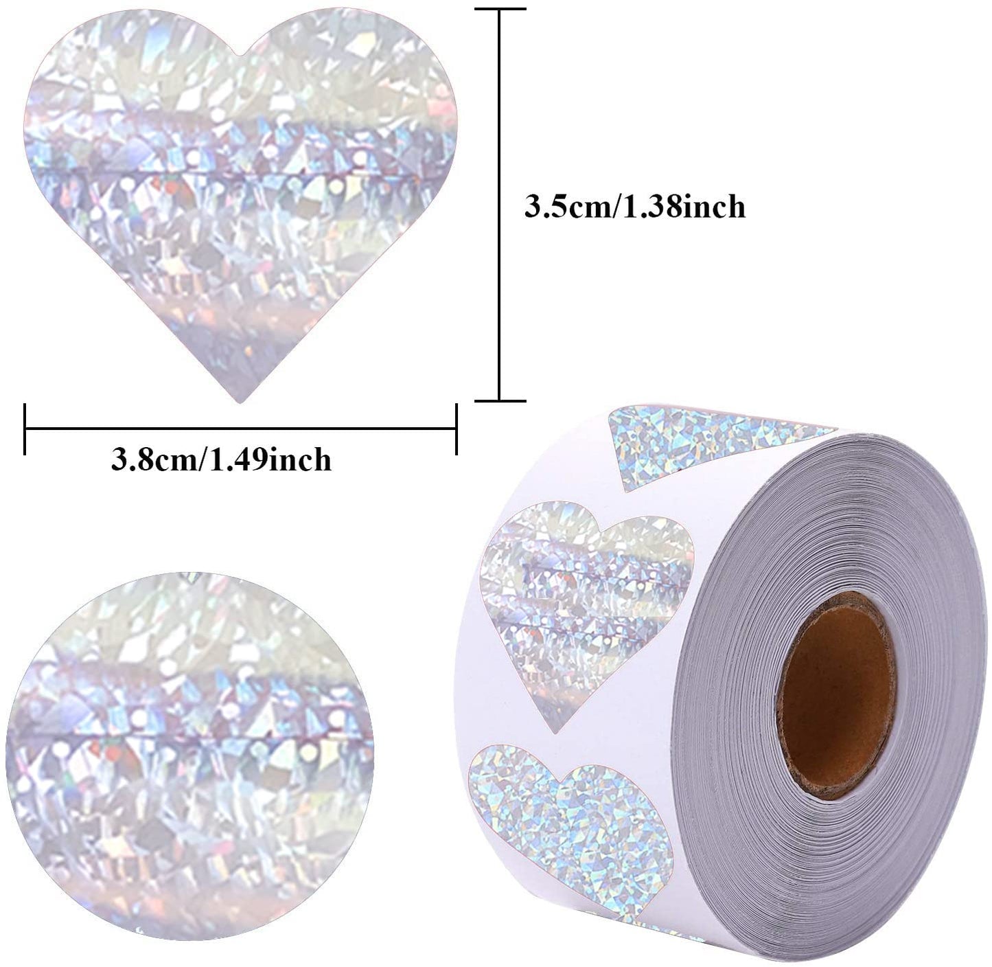 Glitter Heart Stickers, 1.5" Heart Decorative Labels 500 per Roll, Valentine's Day Love Decorations for Wedding Anniversaries (Sliver) Sliver