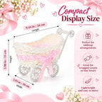 POPETPOP Mini Wicker Baby Carriage Decor, Pink Rattan Mini Shopping Basket