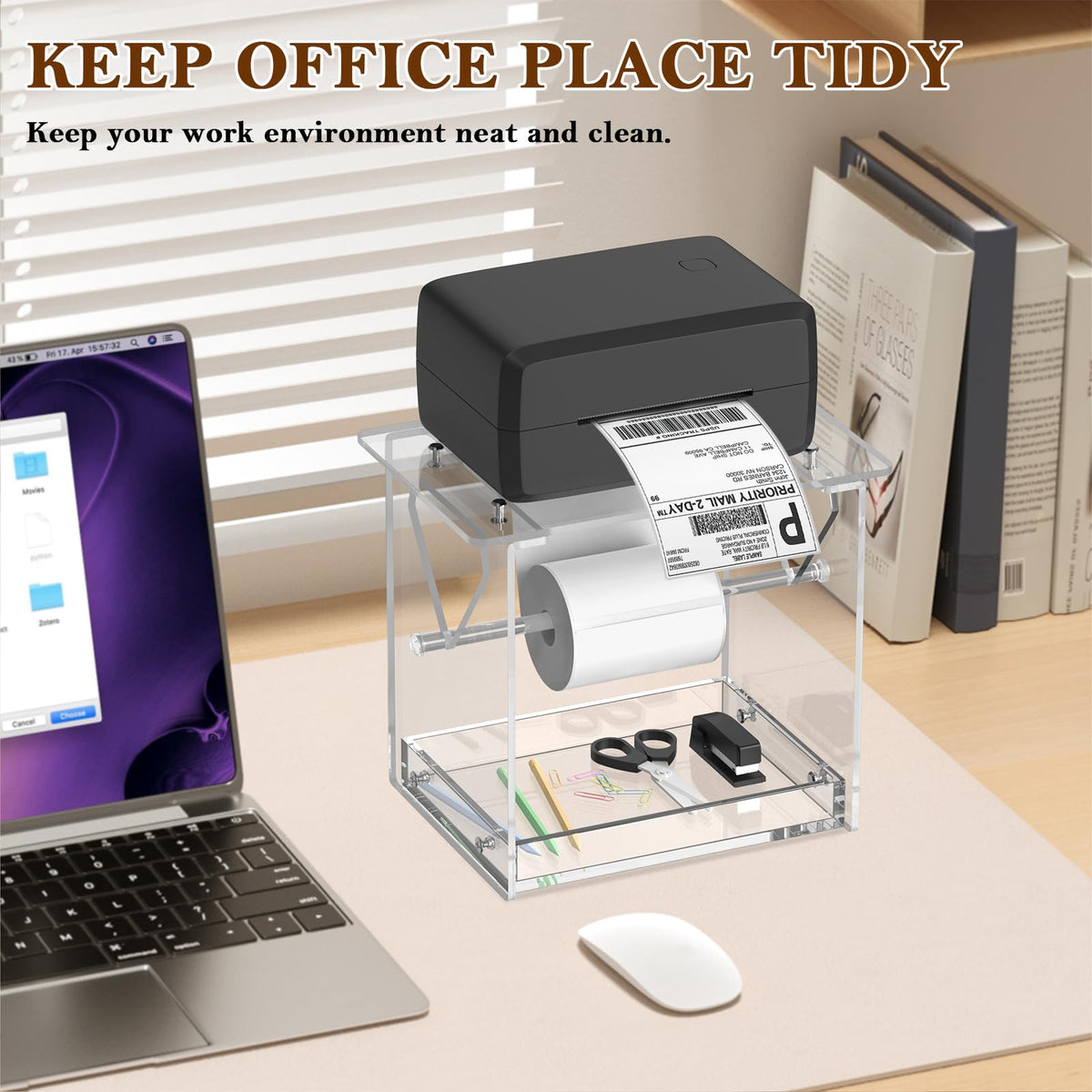 Acrylic Label Roll Holder for Thermal Printer Desktop Stand Transparent