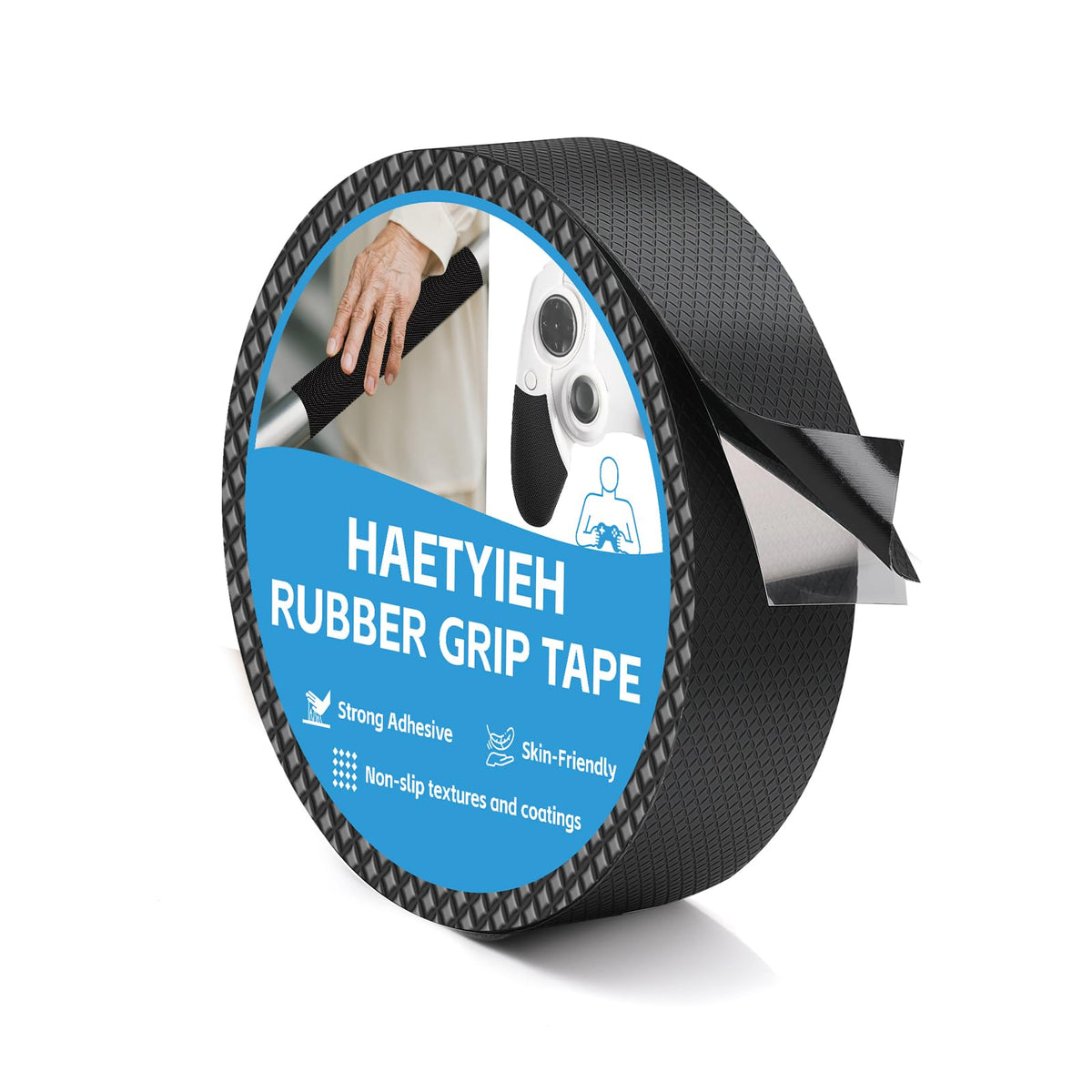 Rubber Grip Tape - Anti Slip Rubber Tape with High-Friction Texture, Waterproof Adhesive Grip Tape for Handles & Contact Surfaces, Durable Rubber Handle Grip (1 in x 10 Ft, Black) 1 In x 10 Ft