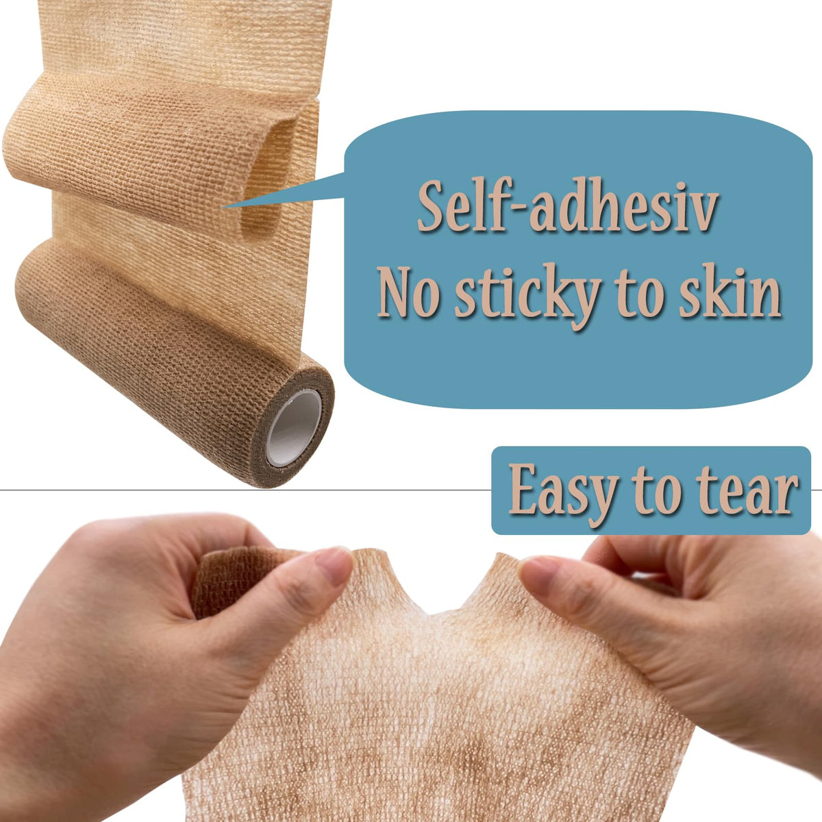 HerMia 6 Inches Self Adhesive Large Bandages Wrap for Wrist Ankle Swelling Sprains, 2 Rolls Non-Woven Cohesive Medical Tape 6 In - 2 Rolls