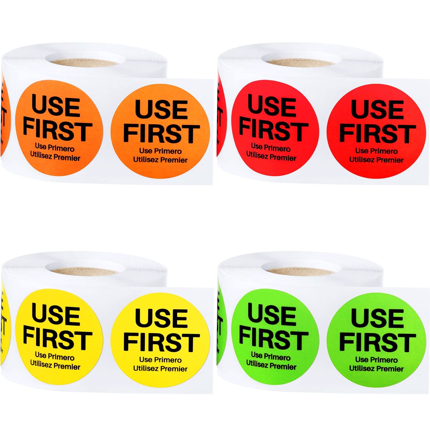 Epakh 2000 Pcs Use First Stickers Food Service 1.5 Inch Inventory Control Labels for Restaurant Permanent Adhesive Food Circle Dot Label Paper(Red, Green, Orange, Yellow with Black Text) Red, Green, Orange, Yellow