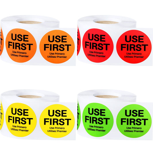 Epakh 2000 Pcs Use First Stickers Food Service 1.5 Inch Inventory Control Labels for Restaurant Permanent Adhesive Food Circle Dot Label Paper(Red, Green, Orange, Yellow with Black Text) Red, Green, Orange, Yellow