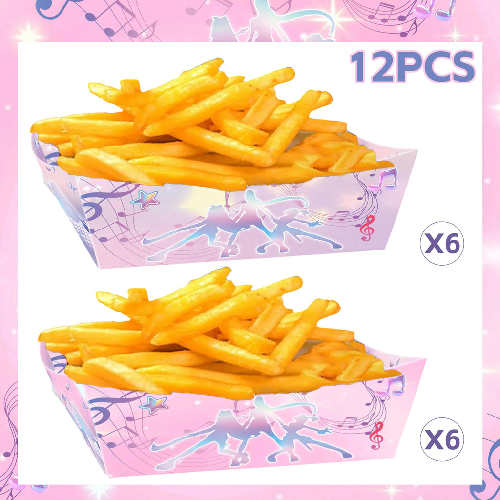 K-pop Theme Paper French Fries Trays, Demon Disposable Paper Food Trays Boat Shape French Fries Containers Party Supplies, 12 Pack