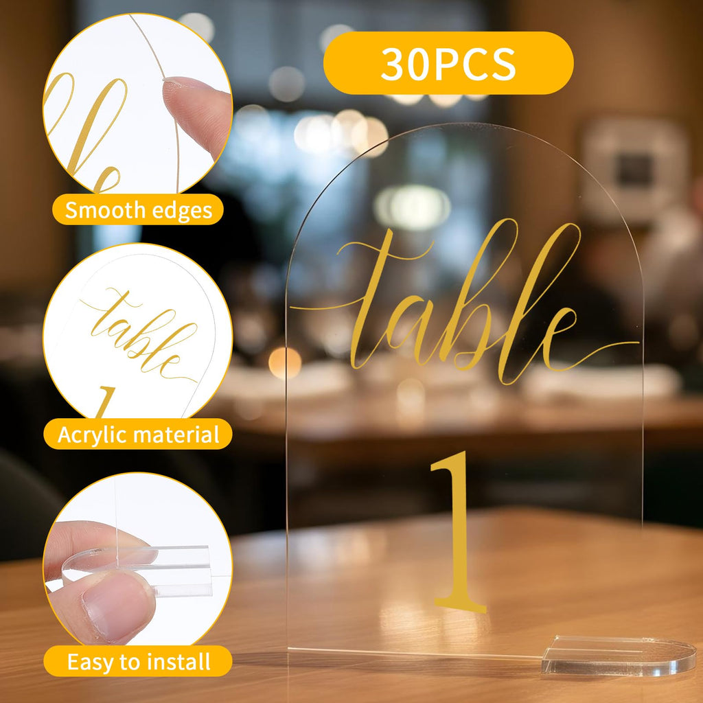 Kifmurase 30 Sets Gold Wedding Table Numbers Clear Number Display Stand