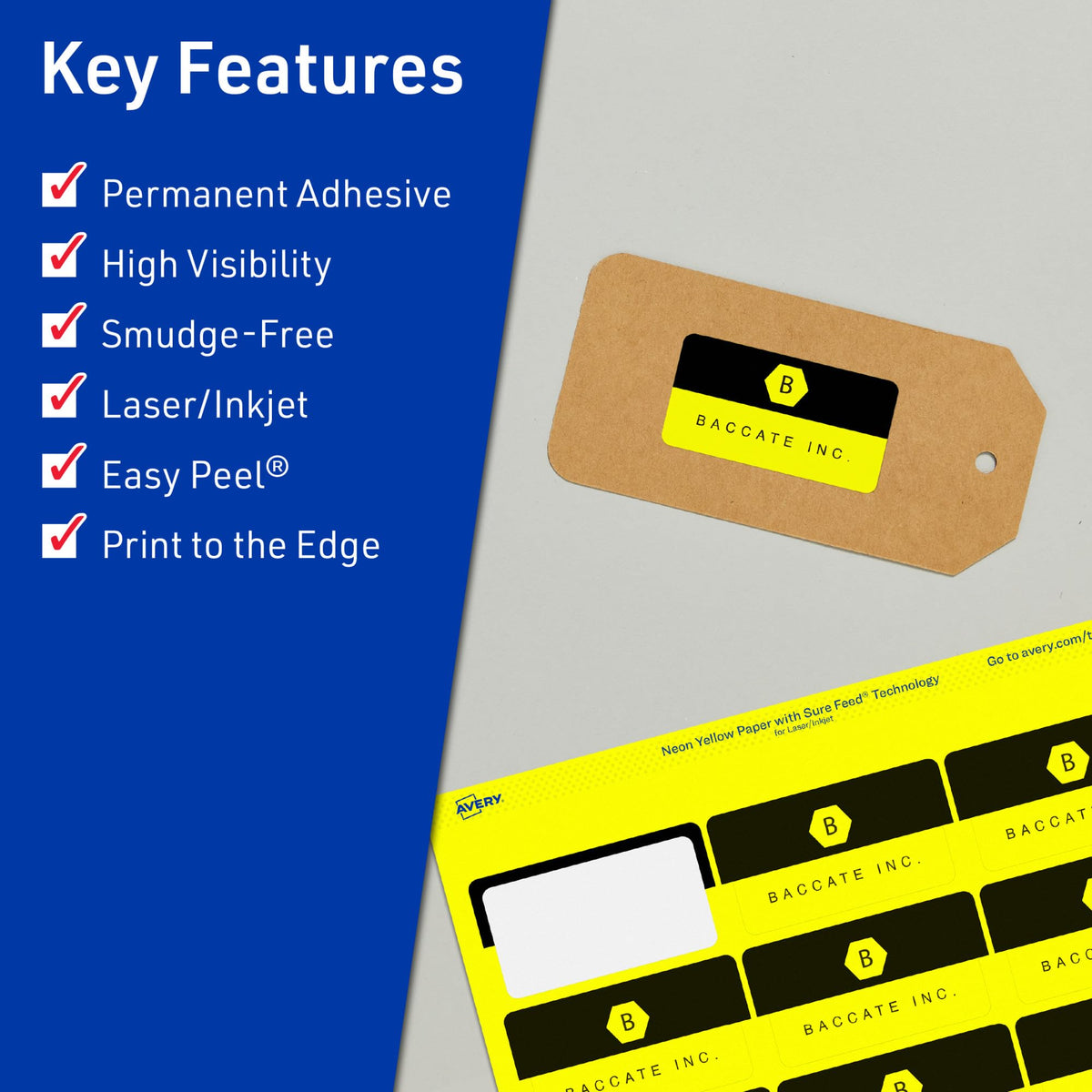 Avery Printable Rectangle Labels, Sure Feed Technology, 1-1/4" x 2-3/8", Neon Yellow Labels, Print-to-The-Edge, Laser/Inkjet Printable, 1,440 Total, Great for Mailing 1,440 labels