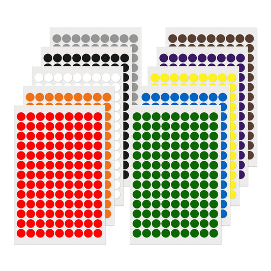 10 Colors Round Labels 0.5 Inch Vinyl Dot Stickers Self-Adhesive Removable Color Coding Decals Waterproof Circle Tag for Office Home Inventory 1170 PCS Multicolor