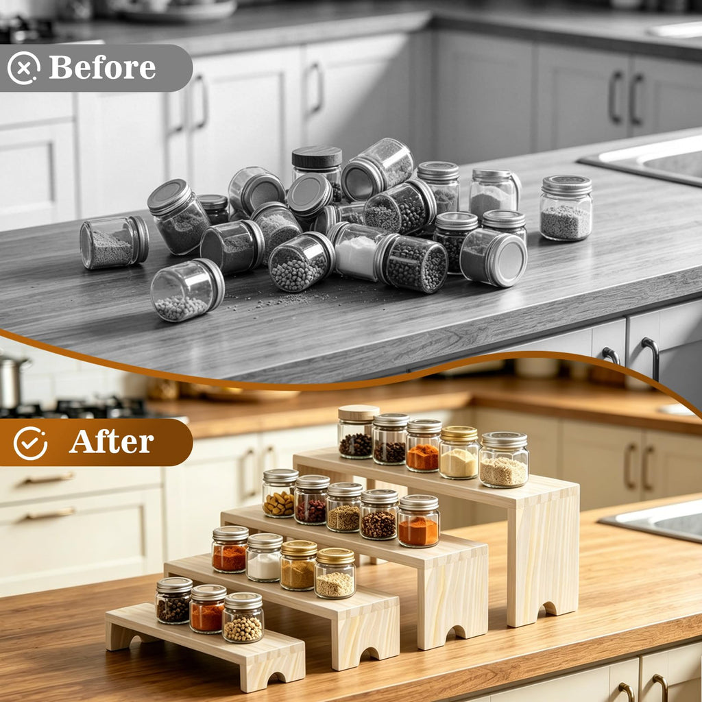2 Set Wooden Tiered Risers Display Stands,Large Wood Display Risers,Stackable Wooden Cupcake Stand Tiered Riser Display Stands,for Vendor Events,Food Display Risers for Party,2 Set 4 Tiered(Nature) Nature