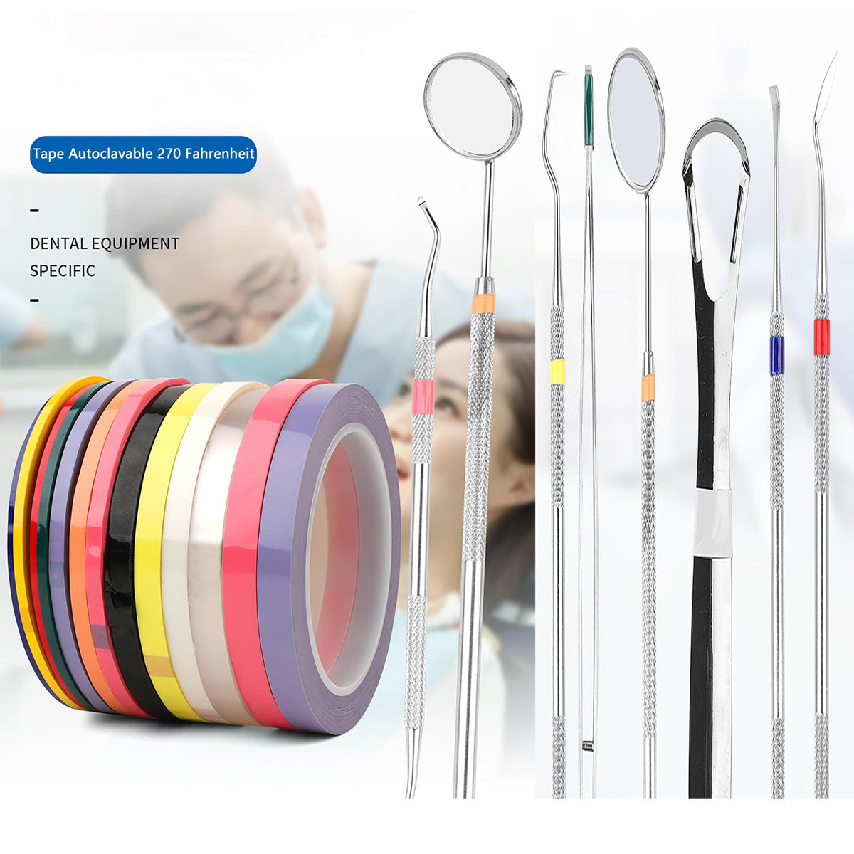 8 Rolls 0.4 Inch Colorful Autoclave Tapes, 216 Feet Each, Dental & Instrument ID, Autoclavable Up to 270F Blue