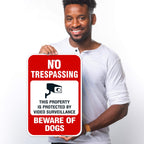 Beware of Dog Sign, No Trespassing Sign, Video Surveillance Sign, Aluminum 12x18