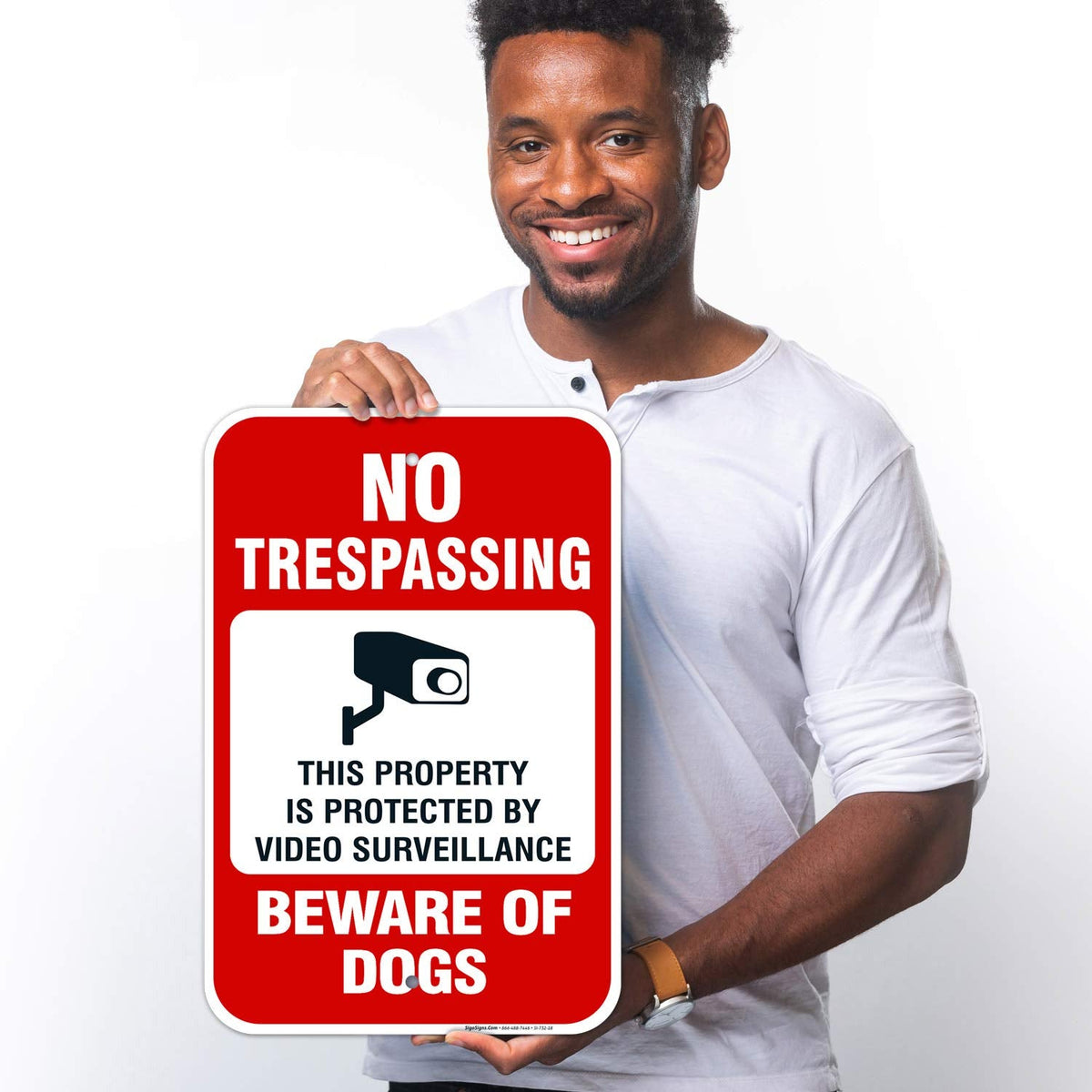 Beware of Dog Sign, No Trespassing Sign, Video Surveillance Sign, Aluminum 12x18