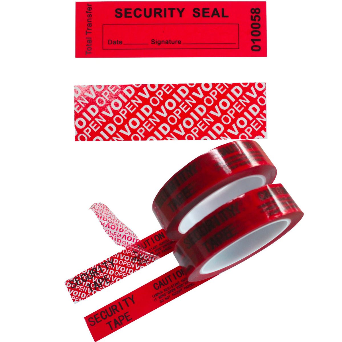 Bundled for 100pcs x 1" x 3.35" Red Security Void Labels & 2 Rolls x 1" x 55 Yards Total Transfer Security Tapes