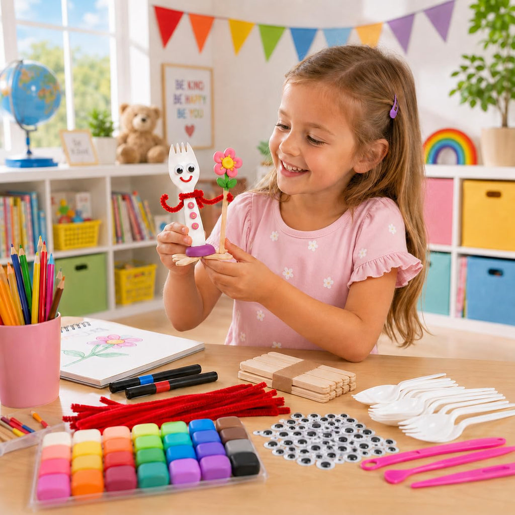 Fork Craft Kit, 50 Sets with Clay, Googly Eyes and Craft Supplies