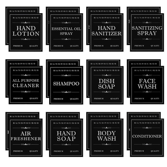 24PCS Waterproof Soap Labels for Bottles, Vintage Label Stickers, Bottle Labels for Lotion, Hand Sanitizer, Soap, Shampoo Conditioner(Black)