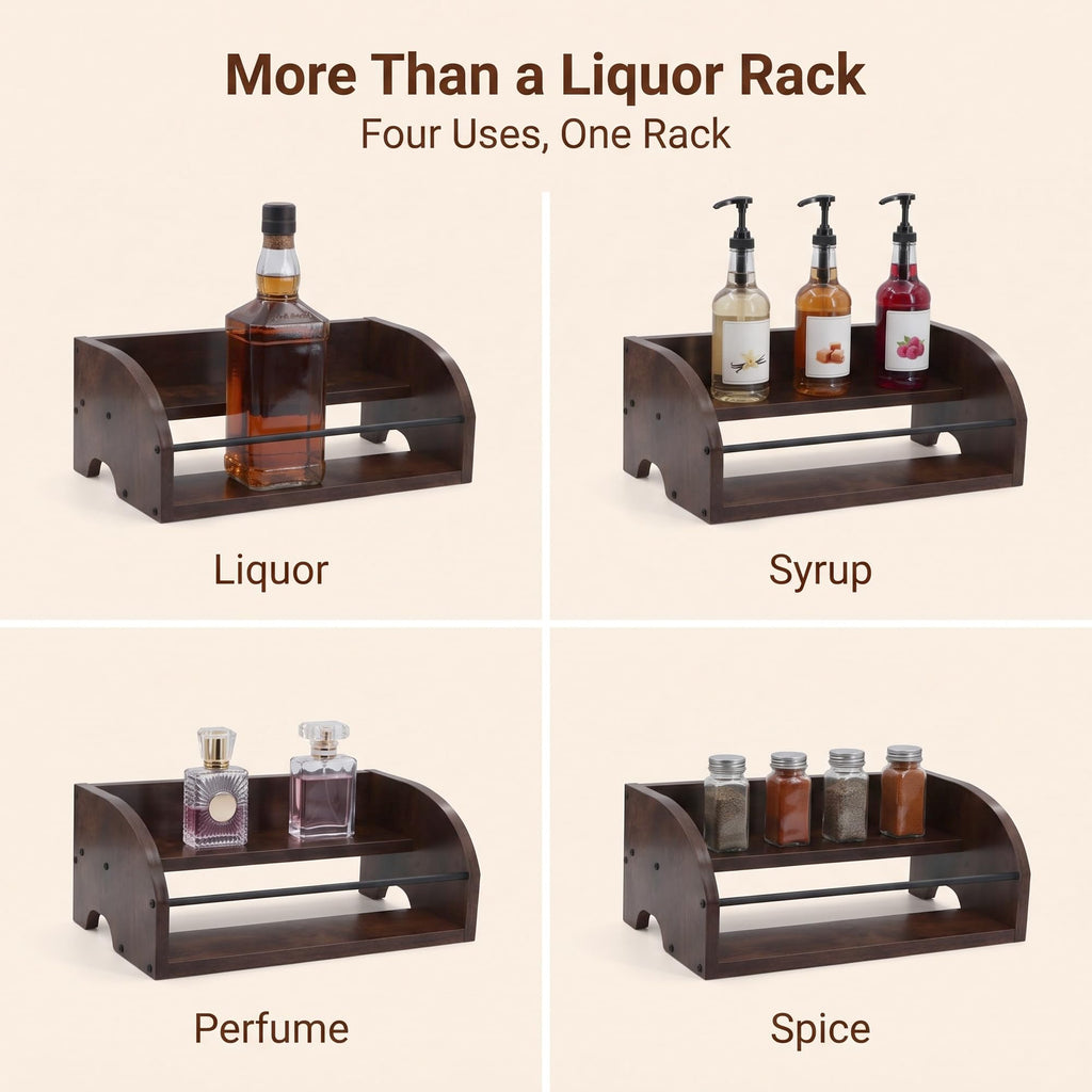 HOZEON 2PCS Wooden Liquor Bottle Display Shelf, 2 Tier Countertop Wine Rack