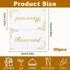 30 Pack Reserved Table Signs, White Reserved Signs with Gold Foil Design