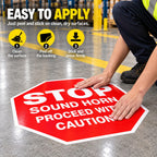 5 Pack Stop Sound Horn Proceed With Caution Stickers 17 × 17 Inches