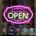 LED Neon Open Sign for Business, 16.5 x 10'' Come In, We're Open Sign, Pink & White Adjustable Brightness Neon Lights for Party, Bar, Salon, Stores, Wall Decor, Clubs, Hotels 16.5*10'' Open (Pink&White)