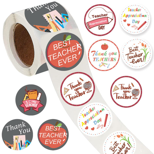 500 Pieces Teacher Appreciation Party Decorations Labels Roll Stickers - Teacher Appreciation Week Party Supplies Decor Favors Jar Containers Letter DIY Sticker Labels Decals