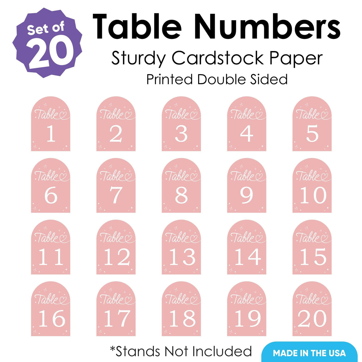 Big Dot of Happiness Wedding Hearts Pink Table Numbers, Engagement and Anniversary Party Decor, Wedding Centerpieces, Double-Sided 5 x 7 inches Cards, Table Numbers - 1-20