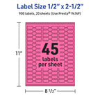 Avery® Printable Barbell Labels, Sure Feed® Technology, 1/2" x 2-1/2", Bright Pink Labels, Laser/Inkjet Printable, 900 Total, Great for Jewelry Merchandising and Cord Identification 900 labels